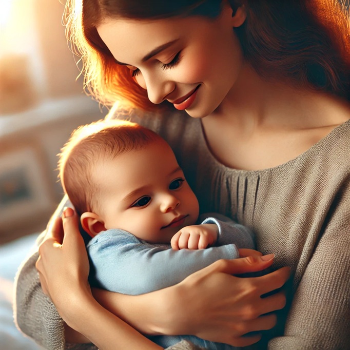 Mother hugging baby
